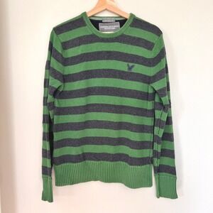 American Eagle Outfitters Mens Green Navy Striped Cotton Wool Sweater Medium M